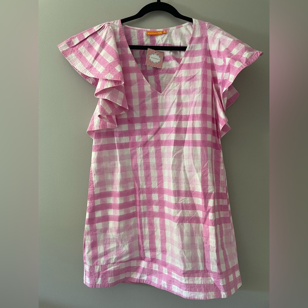 *FLASH SALE* NWT Oliphant Pink Gingham V-Neck Mini Shift Dress